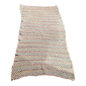 Handmade Crochet Afghan Throw Blanket Pastel Stripe 82"x41" Soft Cozy